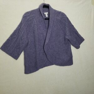 Chicos W 2 Open Front Draped Cardigan Cable Knit 3/4 Sleeve Periwinkle‎ Sweater
